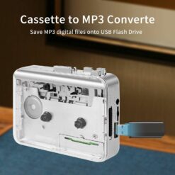 Cassette tape player converting tapes to MP3 files saved directly to a USB flash drive