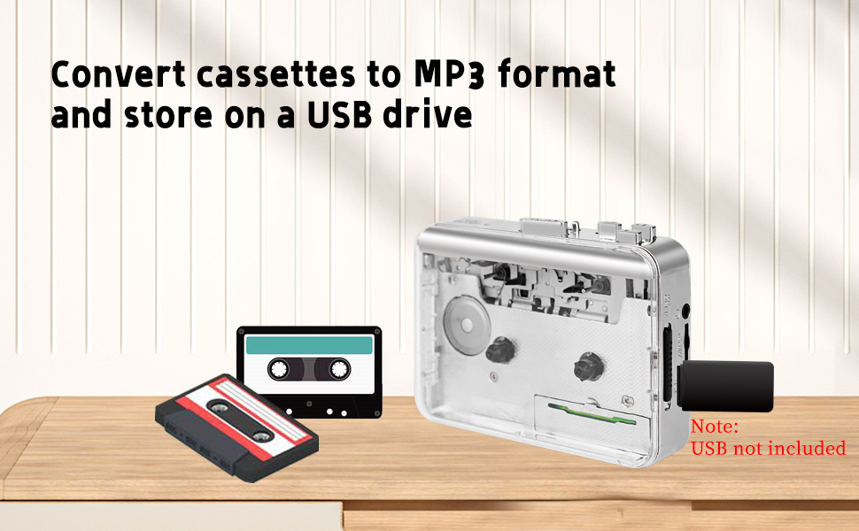 Convert cassette tapes to MP3 format and store them on a USB drive