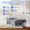 Transparent retro cassette tape player with clear stereo sound and built-in speaker